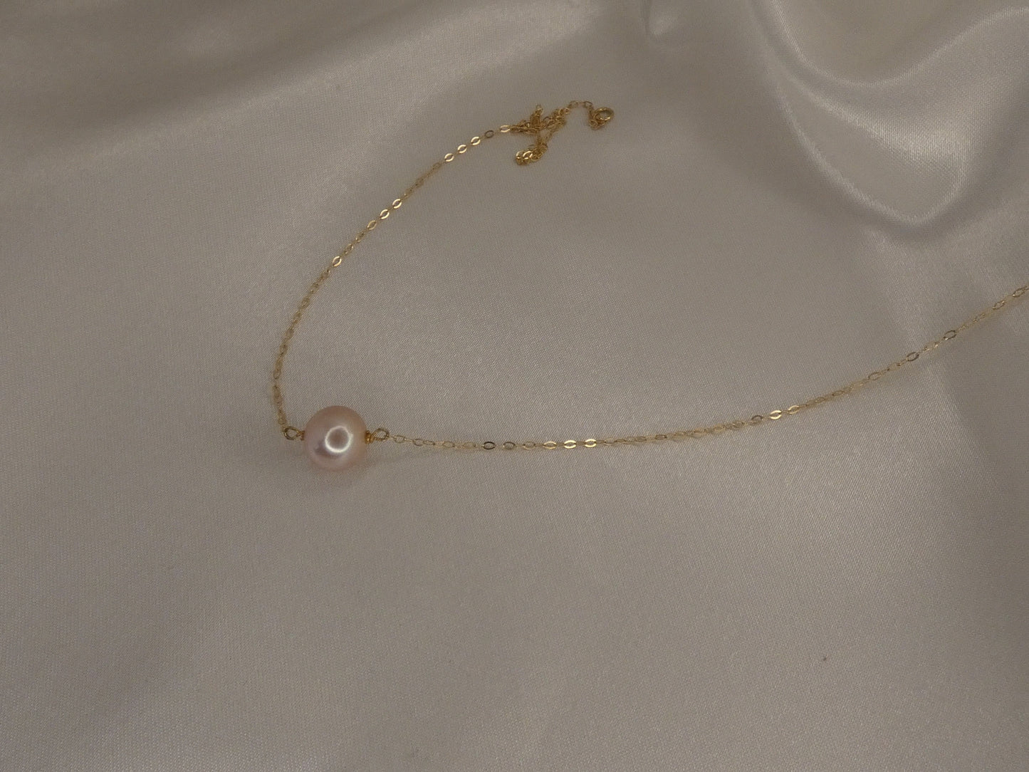 Collier gold filled 14 carats avec perle d'Edison rose