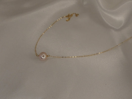 Collier gold filled 14 carats avec perle d'Edison rose