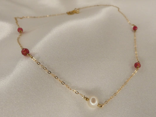 Collier en gold filled avec perle de culture d'eau douce et tourmaline
