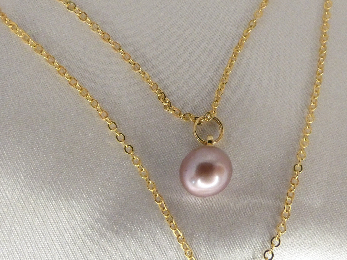 Double collier avec perle Edison rose et médaillon
