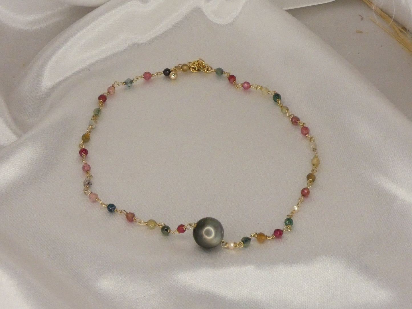 Collier perle de Tahiti et Agate multicolor
