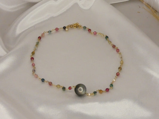 Collier perle de Tahiti et Agate multicolor