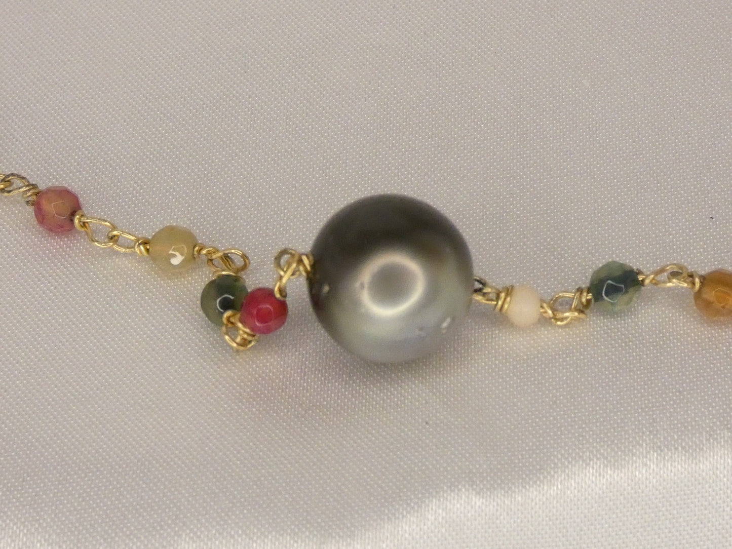 Collier perle de Tahiti et Agate multicolor